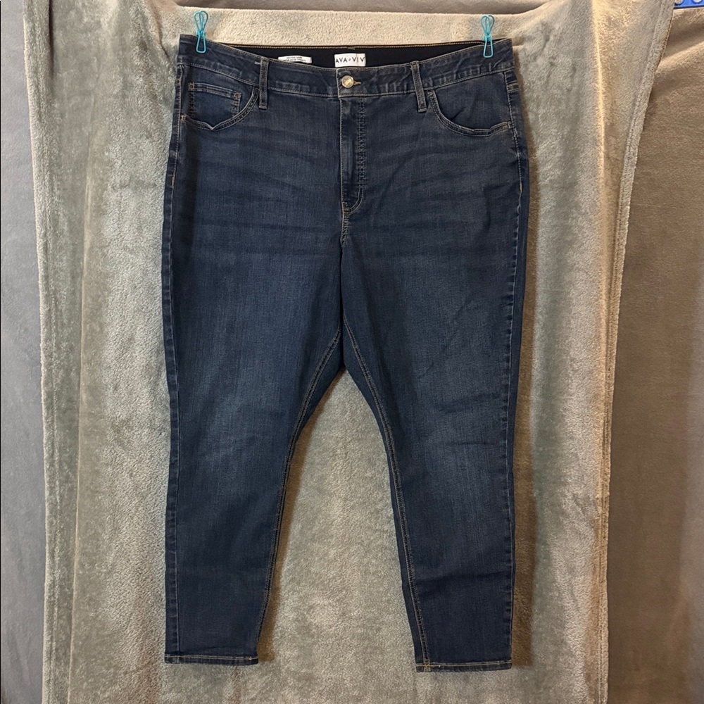 Ava & Viv Dark Blue Denim High Rose Skinny Jeans LN Size 22